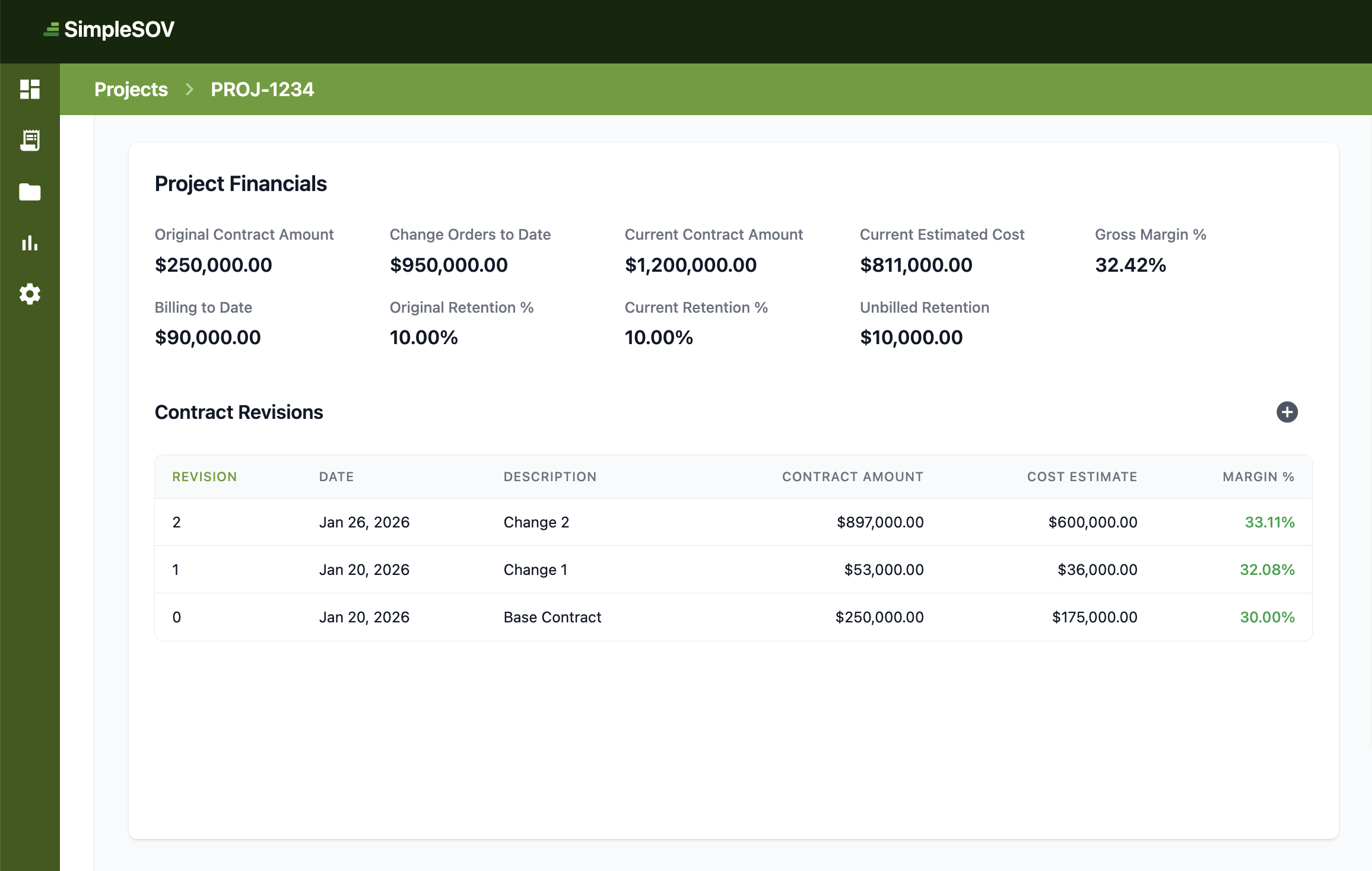 Change order tracking screenshot
