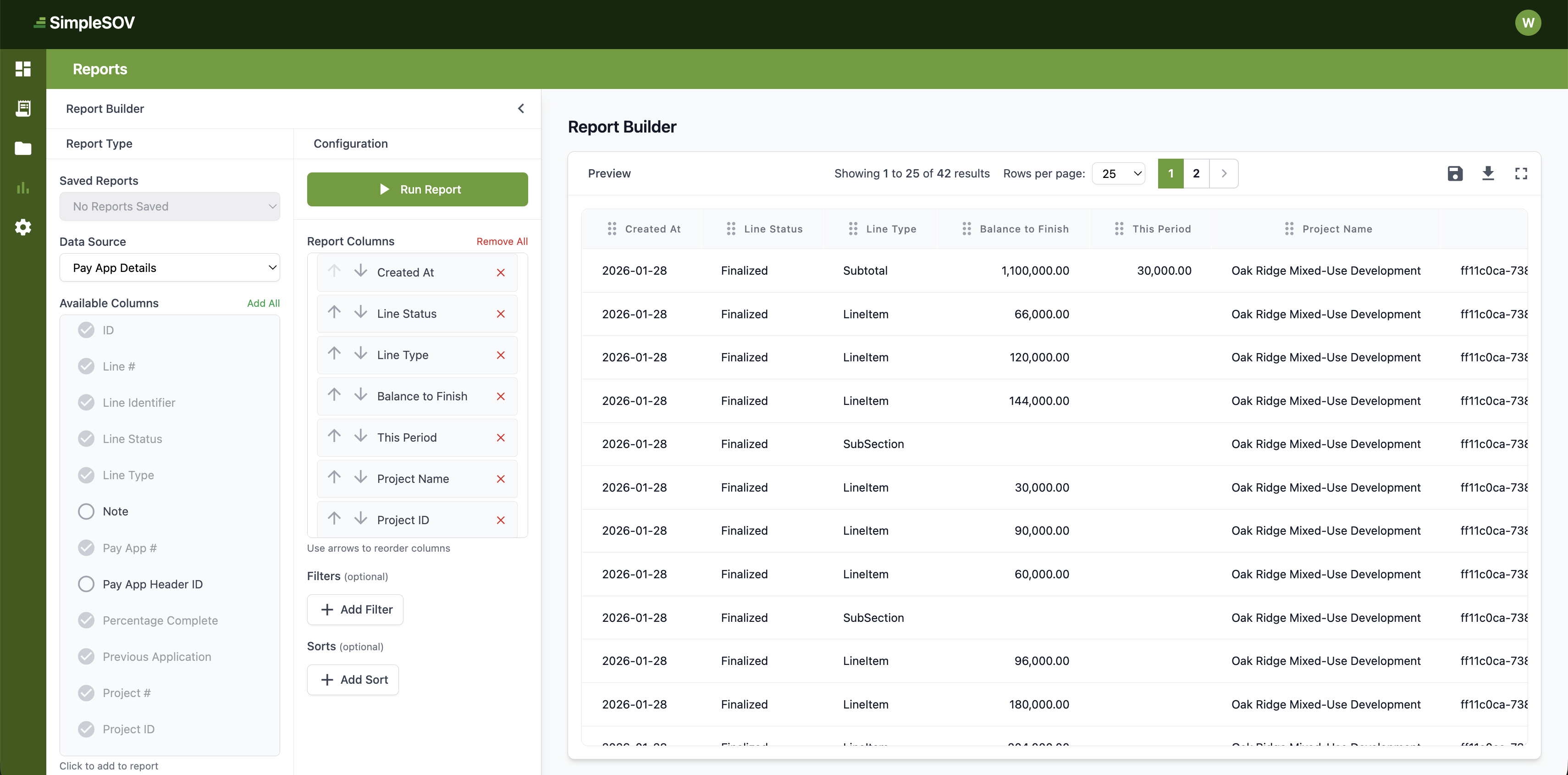 Report builder screenshot