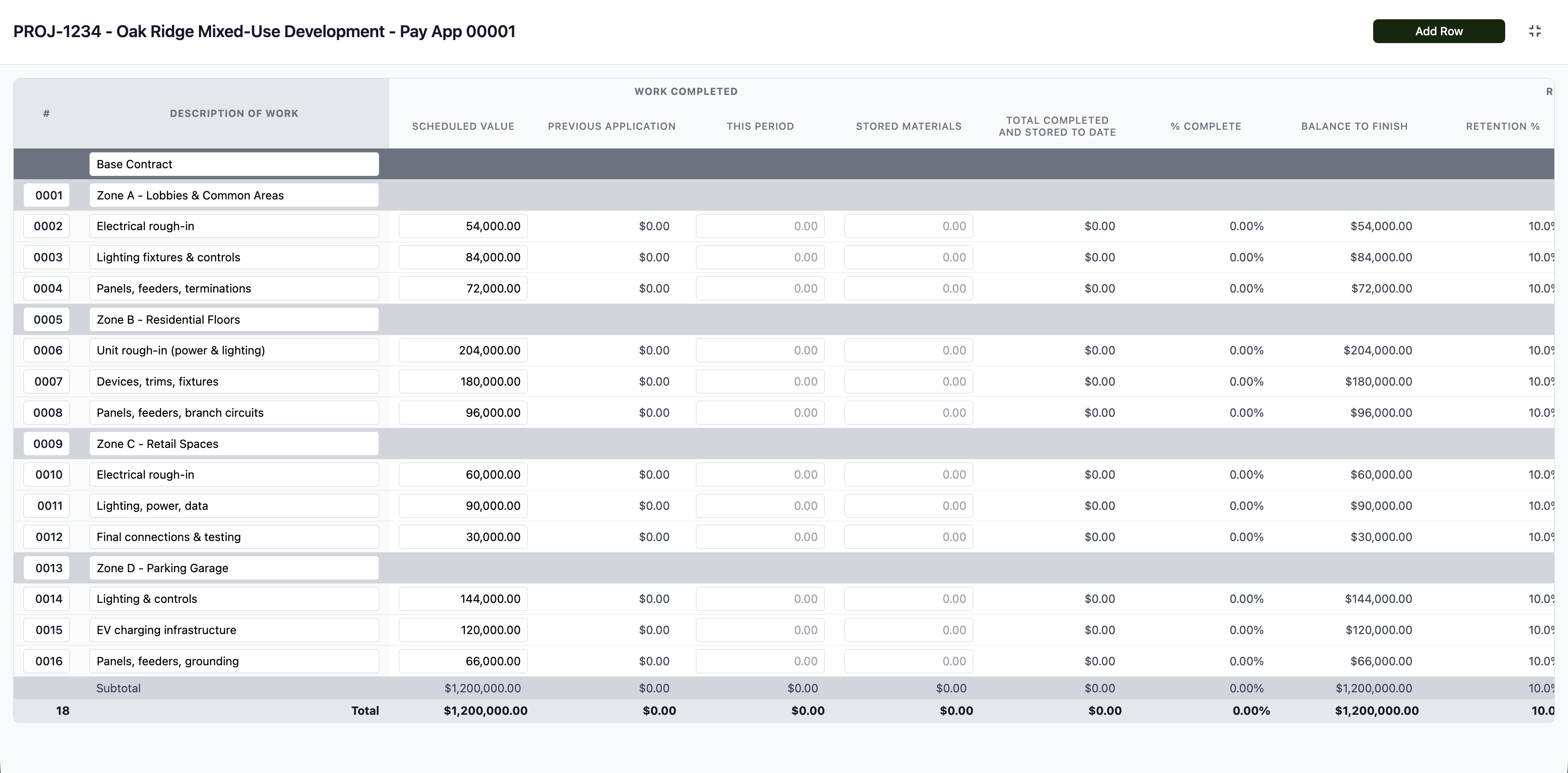 Schedule of Values builder grid