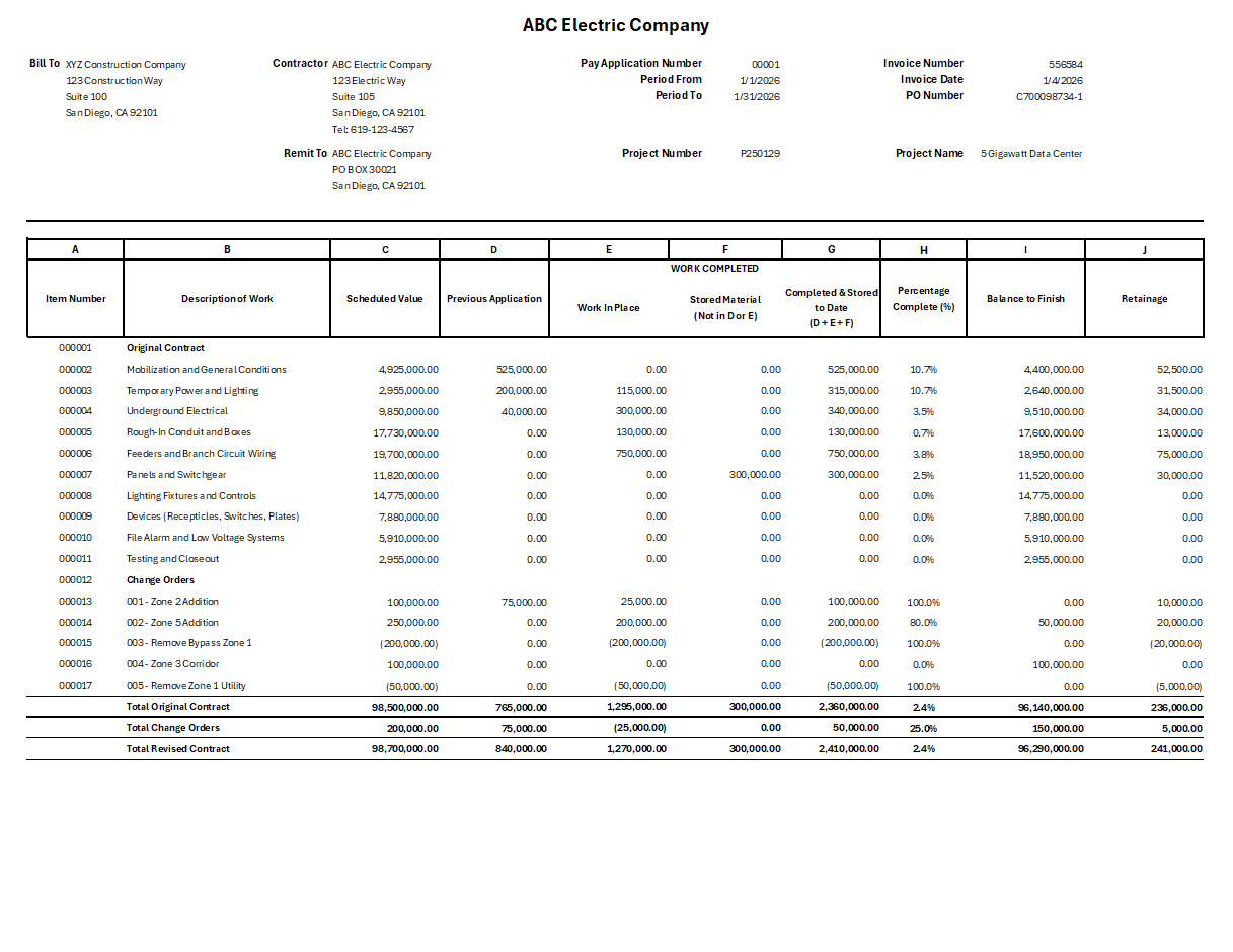 Step 3: Tracking work completed in the Schedule of Values template