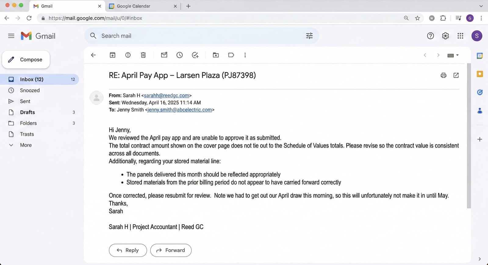 Before: pay app rejected due to spreadsheet errors